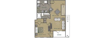 Floorplan image of a 1 bedroom, 2 bathroom with 936 sq. ft.
