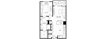 a floor plan of a small house with a bedroom and a living room