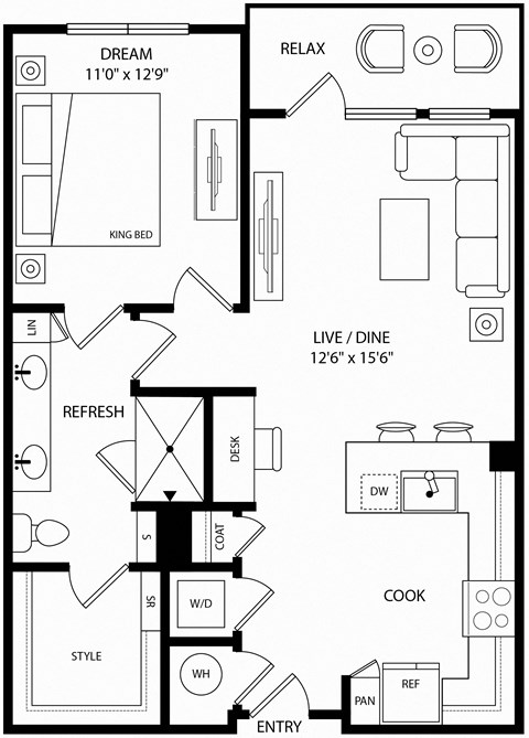 a floor plan of a house with two bedrooms and a living room