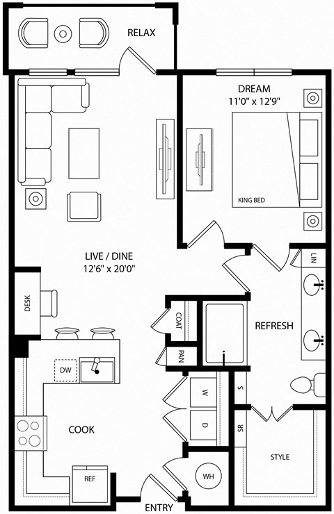 a floor plan of a house with two bedrooms and a kitchen