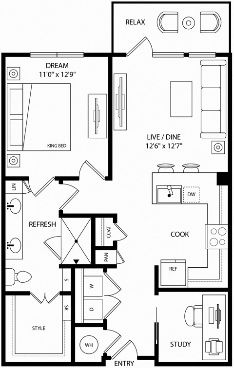 a floor plan of a house with two bedrooms and a living room