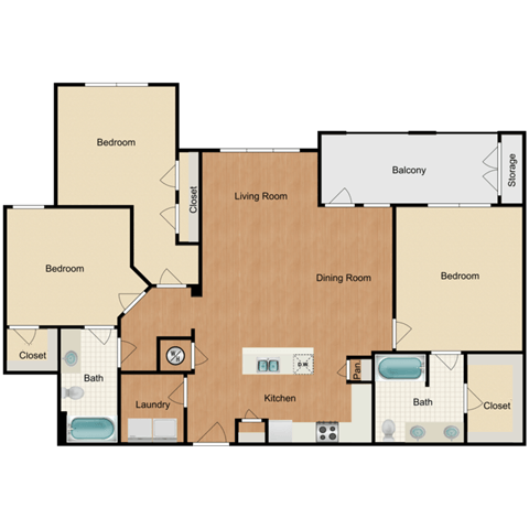 3 bedroom, 2 bathroom