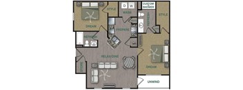 Floorplan image of a 2 bedroom, 2 bathroom with 1,096 sq. ft.
