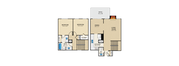 2 bedroom, 1 1/2 bathroom, townhome