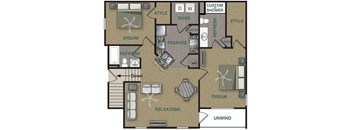 Floorplan image of a 2 bedroom, 2 bathroom with 1.149 sq. ft.