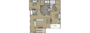 Floorplan image of a 2 bedroom, 2 bathroom with 1,243 sq. ft.