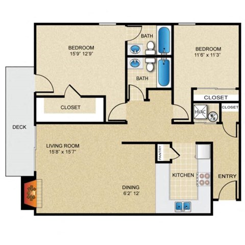 2 bedroom, 2 bathroom at Cloverset Active Adult Apartments, Missouri, 64114