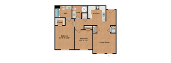 Image of 2 bedroom, two bathroom apartment with 800 sq. ft.