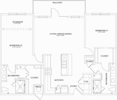 2 bedroom, 2 bathroom