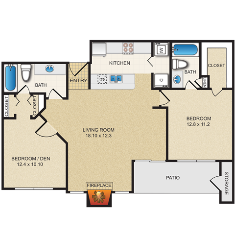 2 bedroom, 2 bathroom at Creekview Apartment Homes, Dallas, TX, 75254