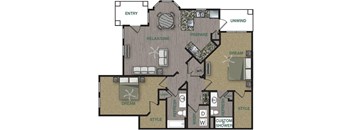 Floorplan image of a 2 bedroom, 2 bathroom with 1,328 sq. ft.