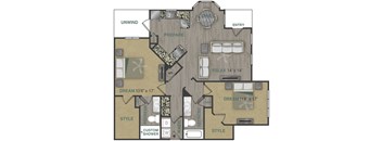 Floorplan image of 2 bedroom, 2 bathroom with 1.328 sq. ft.