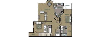 Floorplan image of 2 bedroom, 2 bathroom with 1,402 sq. ft.