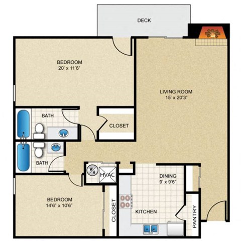 2 bedroom, 2 bathroom A at Cloverset Active Adult Apartments, Kansas City, MO, 64114