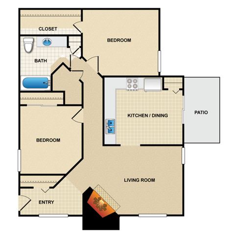 2 bedroom, 1 bathroom at Millcreek Woods Apartments, Kansas