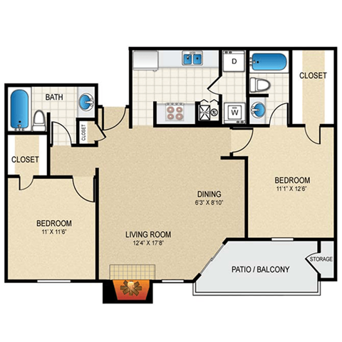 B2 floor plan at Highland Park Apartment Homes, Overland Park