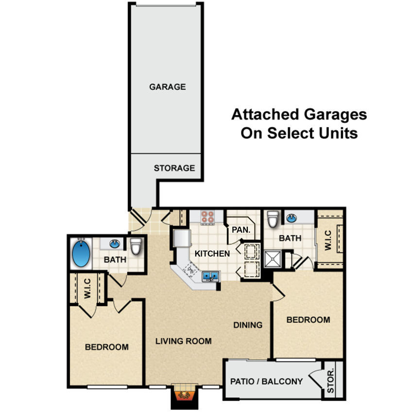 2 bedroom, 2 bathroom