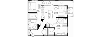 a floor plan of a house with several bedrooms and a living room