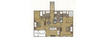 Floorplan image of 2 bedroom, 2 bathroom with 1,075 sq. ft.