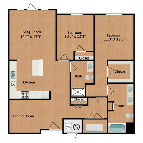 image of 2 bedroom, 2 bathroom apartment