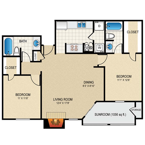 B3 floor plan at Highland Park Apartment Homes, Kansas, 66214