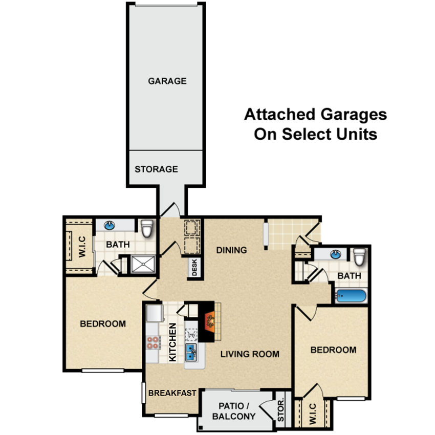 2 bedroom, 2 bathroom
