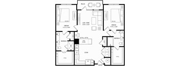 Two Bedroom Floorplan at Rye Bunker Hill in Garland Texas