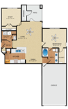 1 bedroom, 1 bathroom, study