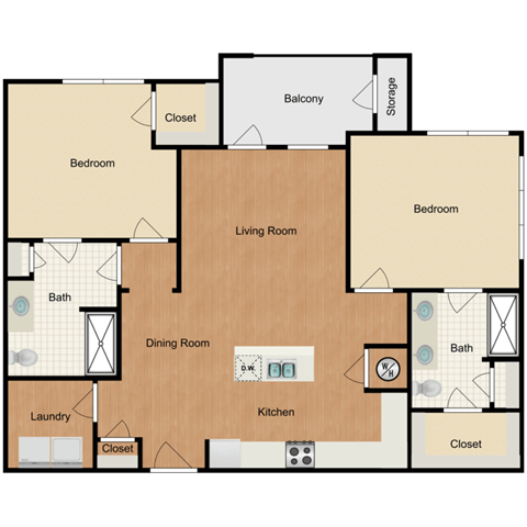 2 bedroom, 2 bathroom