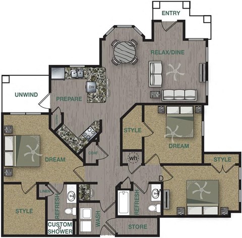 Floorplan image of 3 bedroom, 2 bathroom with 1,507 sq. ft.