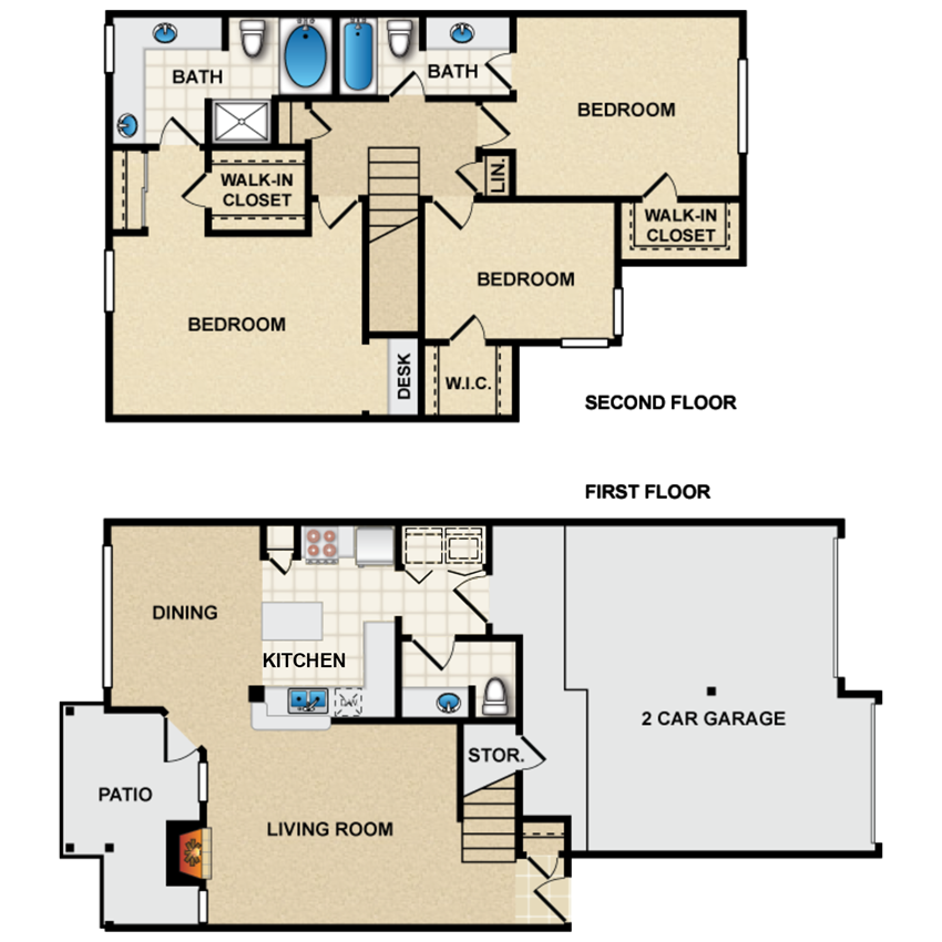 3 bedroom, 2.5 bathroom, townhome