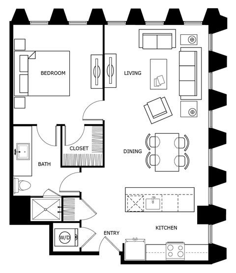 One Bedroom One Bath A at Sky On Main Apartments, Missouri