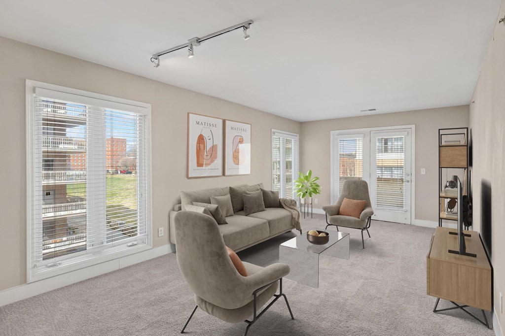 Living Room With TV at Cambria Luxury Apartment Homes, Kansas City Missouri