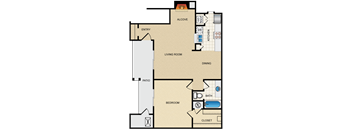 1 Bed 1 Bath Floor Plan at Waterford Place Apartments & Townhomes, Overland Park, 66210