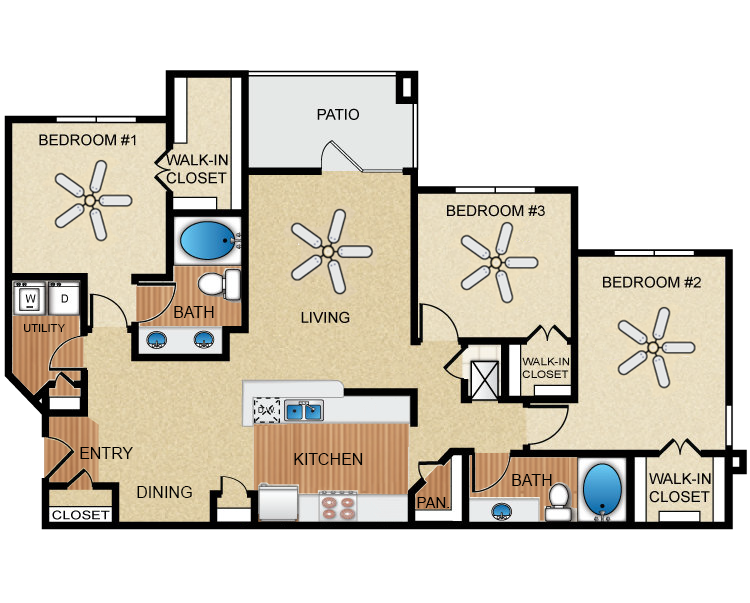 3 bedroom, 2 bathroom