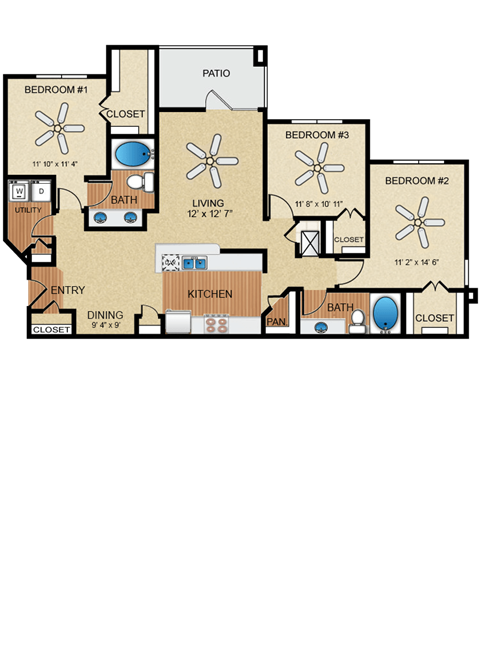3 bedroom, 2 bathroom at Wynnewood Farms Apartments, Overland Park, KS, 66209