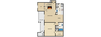 1 Bed 1 Bath Floor Plan at Waterford Place Apartments & Townhomes KS, 66210