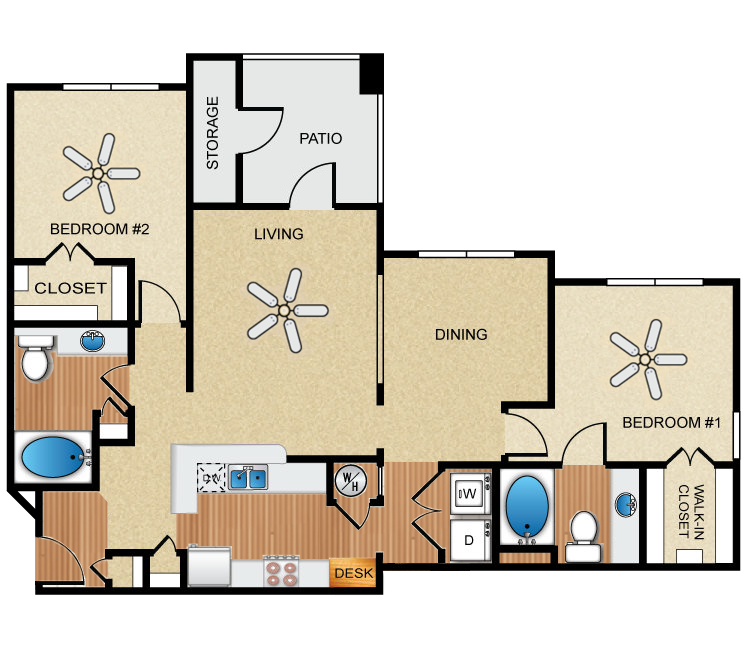 2 bedroom, 2 bathroom