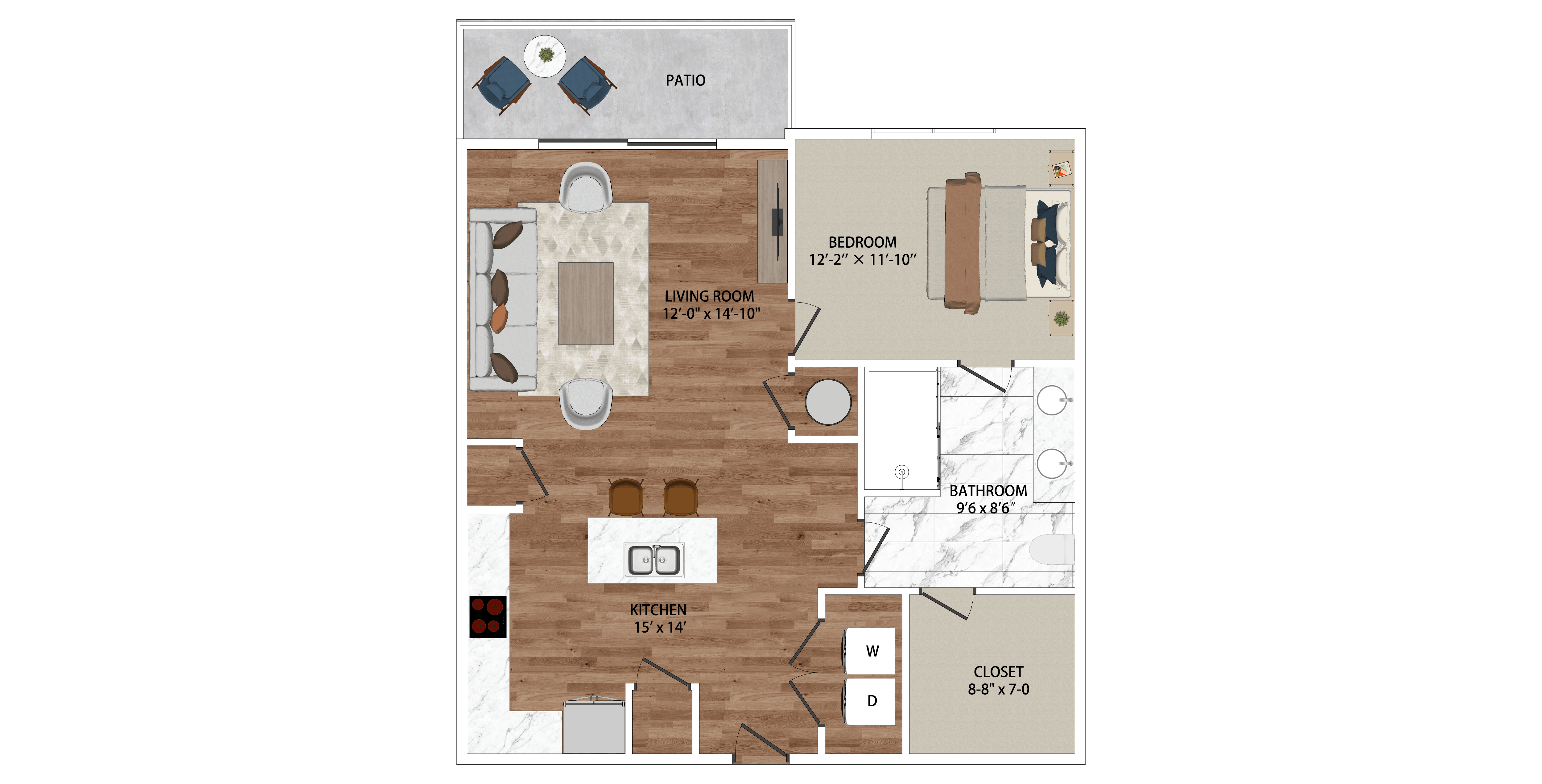 A floor plan of a house with a living room, dining room, kitchen, and bathroom.