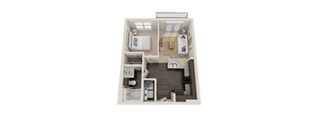 a stylized floor plan with a bedroom and a bathroom