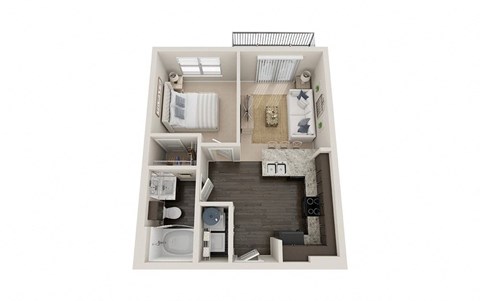 a stylized floor plan with a bedroom and a bathroom
