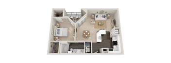 a 1 bedroom floorplan with a bathroom and a living room