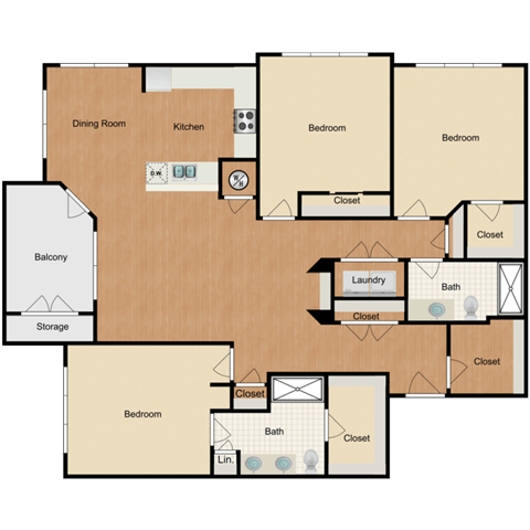 3 bedroom, 3 bathroom