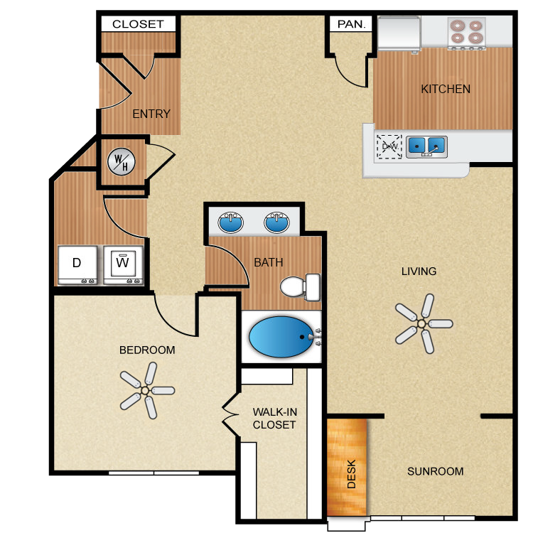 1 bedroom, 1 bathroom, sunroom