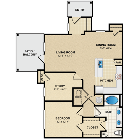 1 bedroom, 1 bathroom, study at Avignon Apartment Homes, Olathe, 66062