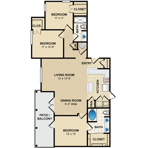 3 bedroom, 2 bathroom at Avignon Apartment Homes, Olathe, Kansas