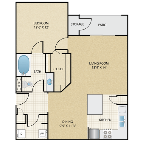 1 bedroom, 1 bathroom B at  Stonepost Lakeside Apartments , Olathe, 66062