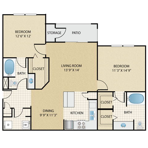 2 bedroom, 2 bathroom A at  Stonepost Lakeside Apartments , Kansas