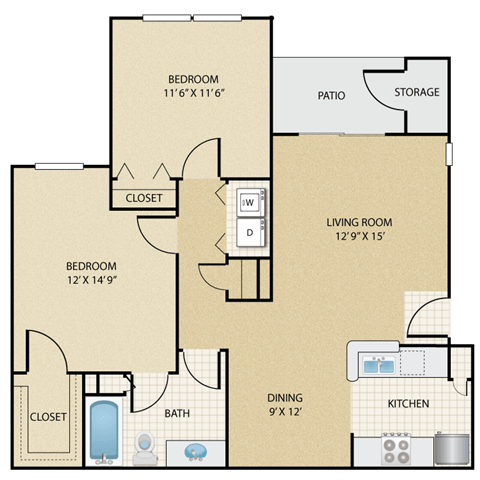 2 bedroom, 1 bathroom at  Stonepost Lakeside Apartments , Olathe, Kansas