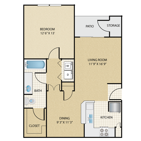 1 bedroom, 1 bathroom A at Stonepost Lakeside Apartments , Olathe, Kansas,KS